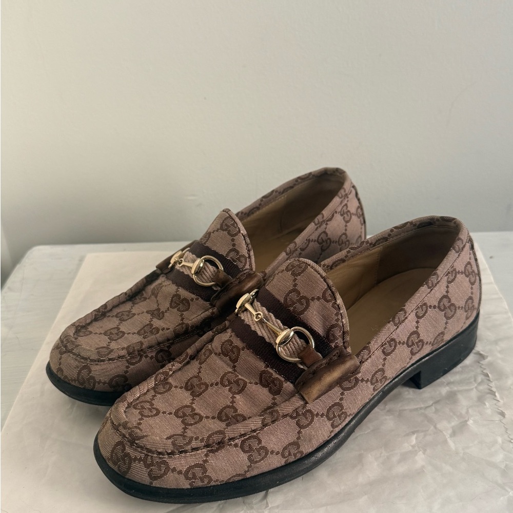 Gucci GG Supreme Monogram Canvas Horsebit Jordaan Brixton Loafers Brown 1953 7.5 - Picture 2 of 14